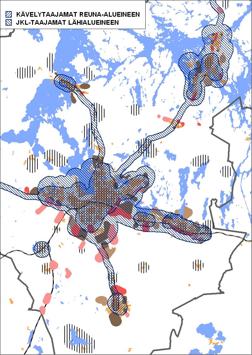 15 RAKENNEMALLI Kävely- ja joukkoliikennetaajamat, Rakennemalli 0,5 %:n kasvulla