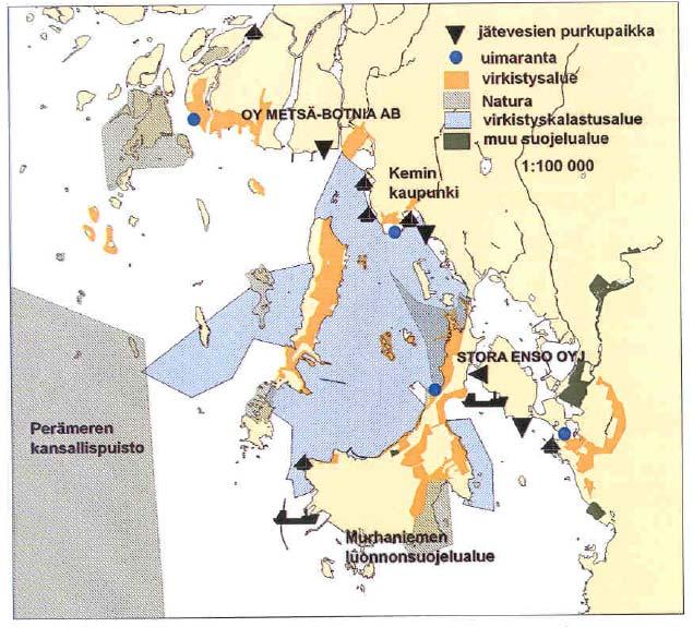 YVA-ohjelma 3.12.2009 6.1.6 Merialue Kemin edustan merialuetta käytetään muun muassa kotitarve- ja virkistyskalastukseen, veneilyyn, uintiin ja ulkoiluun. Yleisiä uimarantoja on neljä.