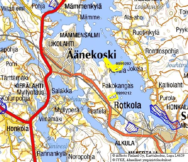 3.12.2009 YVA-ohjelma Kuva 31. Äänekosken tehdasalueen ympäristössä sijaitsevat pohjavesialueet.