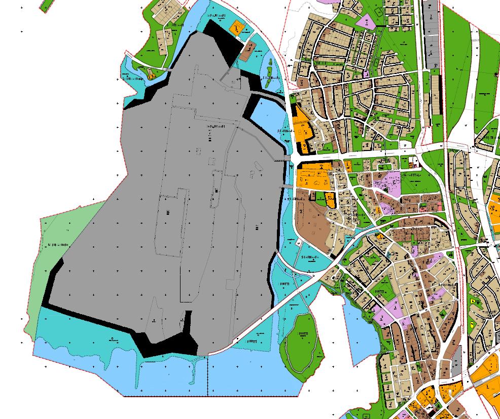 3.12.2009 YVA-ohjelma Kuva 16. Pajusaaren/Sahansaaren tehdasalue (harmaa) voimassalovessa asemakaavassa. 6.1.1.4 Pajusaaren tehdasalueen nykytila Tehdasympäristö Kemin Pajusaaren tehdasalue sijaitsee Kemin kaupunkitaajaman luoteislaidalla Perämeren rannalla Kemijoen suulla.