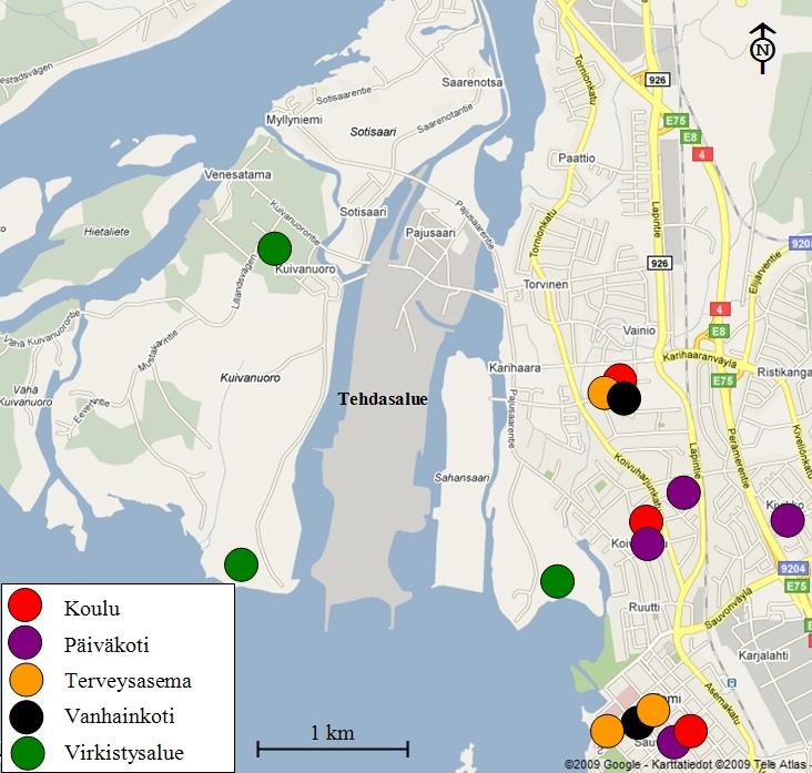 3.12.2009 YVA-ohjelma Kuva 18. Lähialueen herkät kohteet. 6.1.3 Ilmasto ja ilmanlaatu Kemi-Tornio