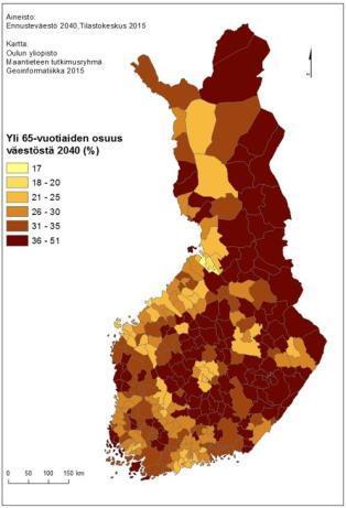 Yli 65-vuotiaiden osuus väestöstä kasvaa vuosina 2014 2040: