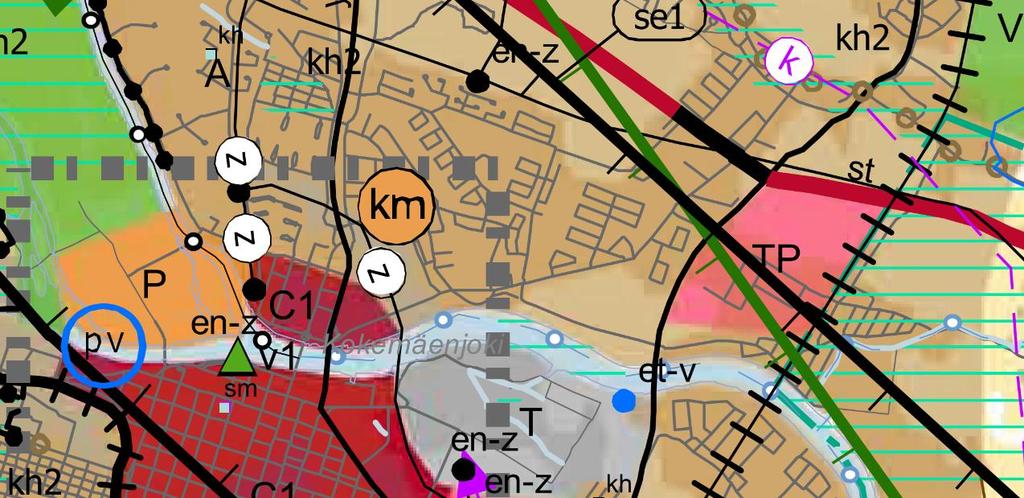 3/6 Ote maakuntakaavasta, suunnittelualue merkitty punaisella ympyrällä 4.2. Yleiskaava Kantakaupungin yleiskaavassa (KV hyv. 10.12.