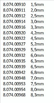 044.011 7,0 74 34 1.044.012 7,5 74 34 1.044.013 8,0 79 37 1.044.014 8,5 79 37 1.044.015 9,0 84 40 1.044.016 9,5 84 40 1.044.017 10,0 89 43 1.