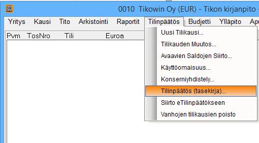 TILINPÄÄTÖSASIAKIRJAT (TASEKIRJA) Tilinpäätös Tilinpäätös (Tasekirja) Luodaan ja muokataan