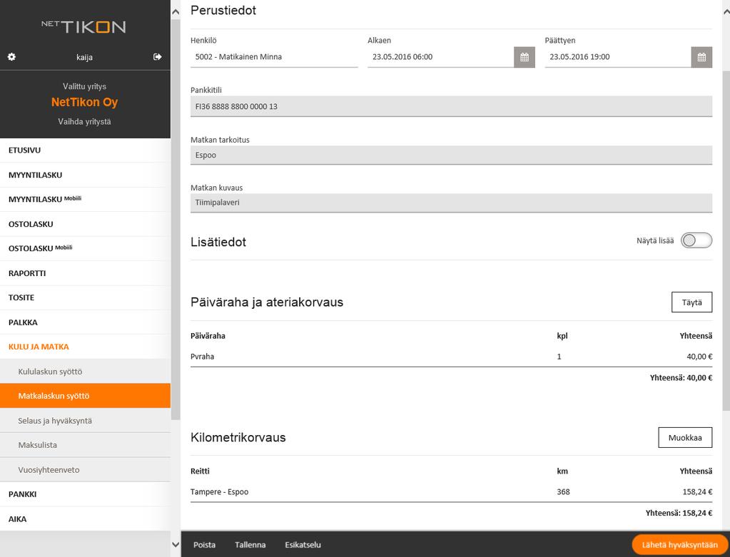 NETTIKON KULU JA MATKA Kulu- ja matkalaskujen syöttö, hyväksyntä, selaus, maksulista sekä vuosiyhteenveto