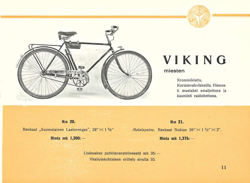 VIKING miesten Krominiklattu. Koristevahvikkeilla. Hienosti mustaksi emaljoituna ja kauniisti raidoitetluna. N:o 20. Renkaat.