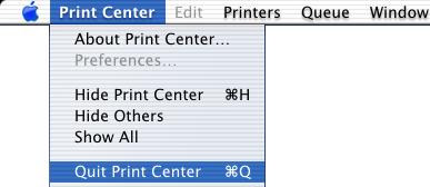 F Valitse Quit Printer Center (sulje tulostimet) Printer Center -valikosta.