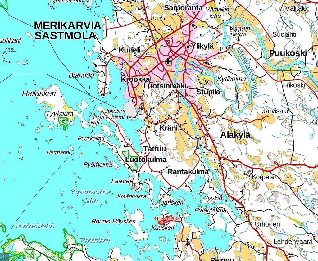 Kaava-alueen sijainti Suunnittelualue sijaitse Merikarvian Peipun kylässä. Kaavamuutosalue sijaitsee 5 km etäisyydellä keskustan eteläpuolella Kuuskerin saaressa.