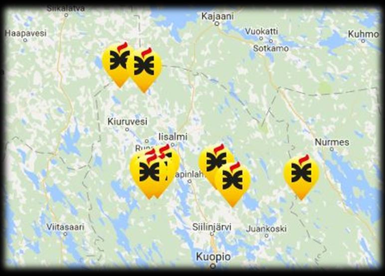 Turvetuotantoalueet kesällä 2018 Pohjois-Savo ja -Karjala sekä Kainuu.
