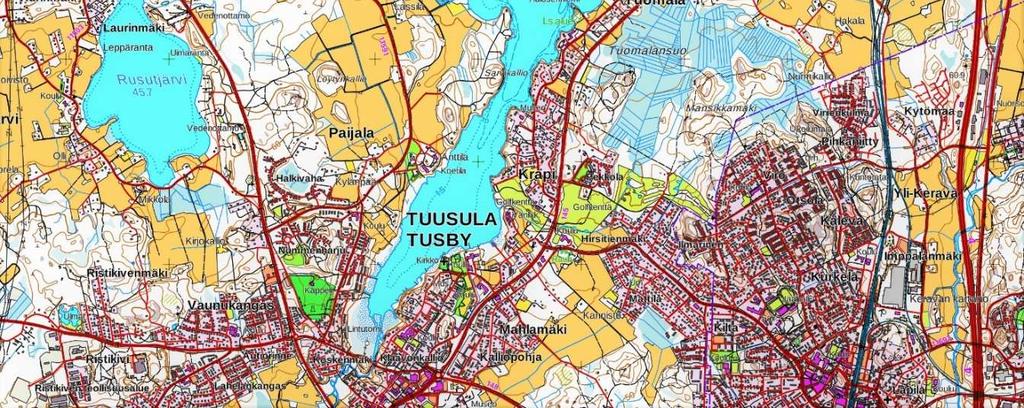 Tuusulanjärven valuma-alueen pinta-ala on 92 neliökilometriä, siihen sisältyy Rusutjärven valuma-alue, joka laskee vetensä Tuusulanjärveen Vuohikkaanojan kautta (Kuva 1).