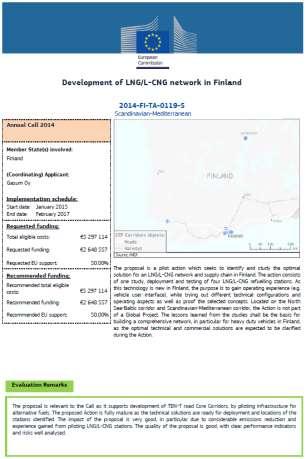 Development of LNG/L-CNG network in Finland, 2014-FI-TA-0119-S Project description: A pilot action which seeks to identify and study the optimal solution for an LNG/LCNG network and supply chain in