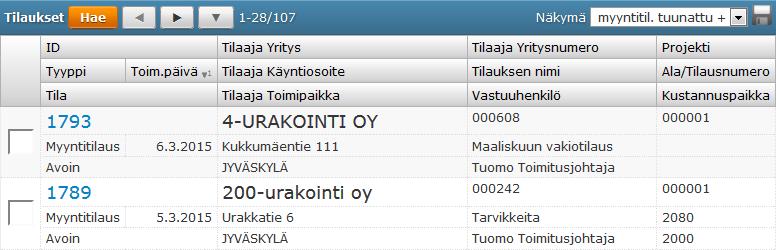 Sarakkeen saa käyttöön sarakkeiden piilotuksesta. Työ- ja alanumeron selitteet.