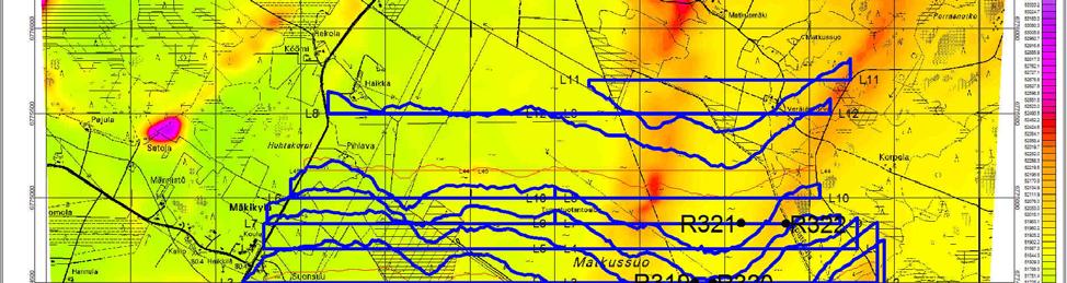 Magneettikenttäkartalla Matkussuolta erottuu ympäristöään magneettisempi poimurakenne, jonka välissä voimakkaasti negatiiviset painovoima-anomaliat