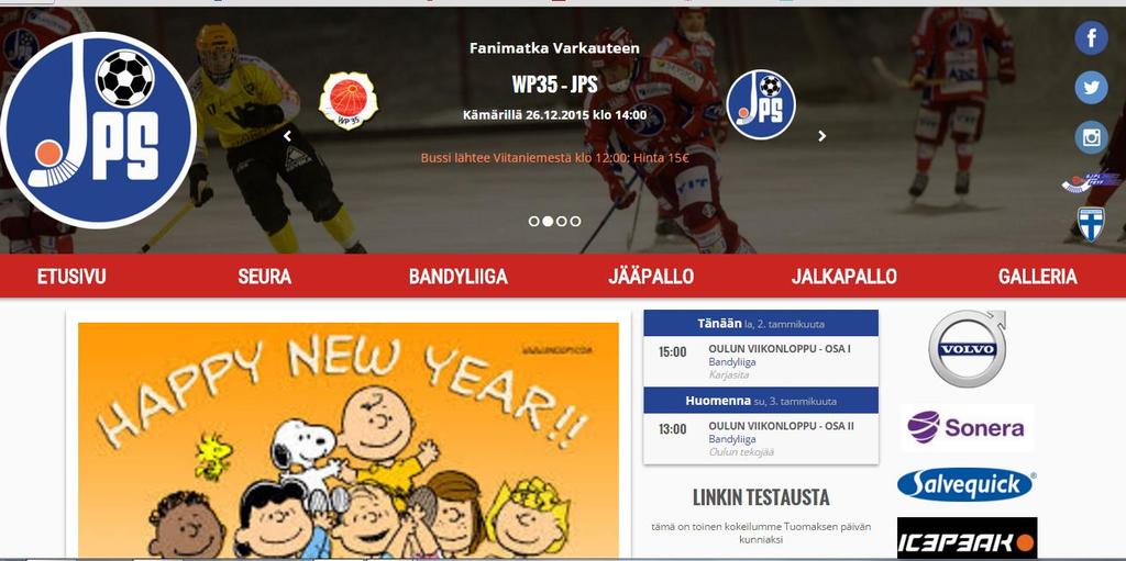 Bannerin uutislinkit ja otteluilmoitukset Etusivulla SoMe-linkit Liittojen linkit Albumit