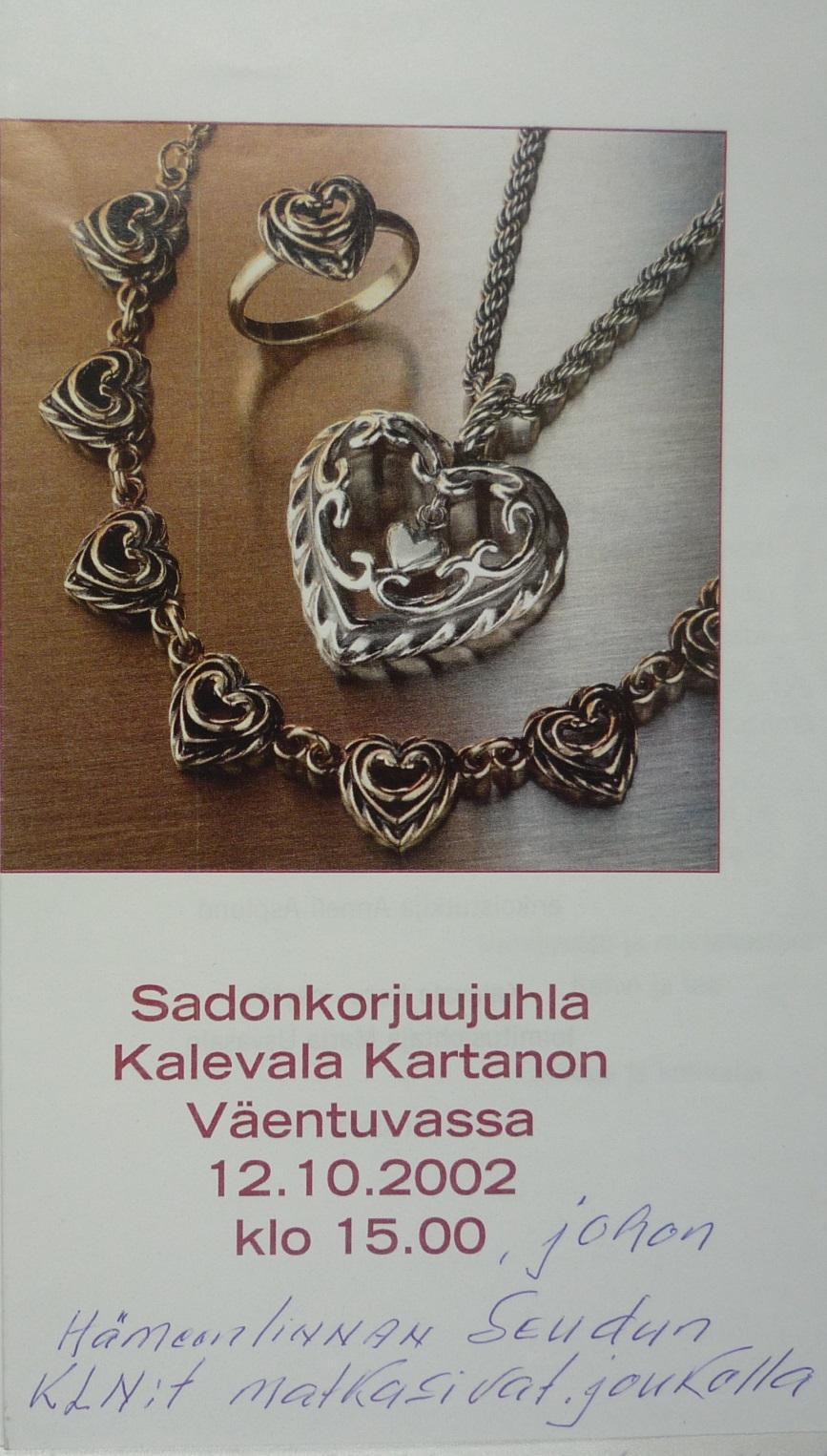 Liiton järjestämä Sadonkorjuujuhla Kalevala Kartanossa 12.10.2002 Liiton järjestämä Sadonkorjuujuhla oli vuorossa seuraavana vuonna.