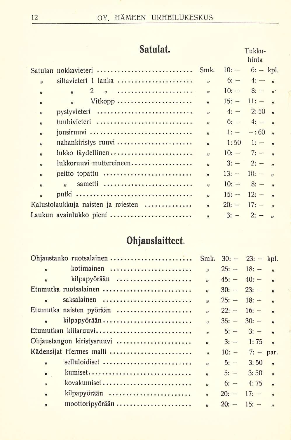 2; 10: 8: 12: 17: 2: 23: 40: 23: 18: 16: 7: 75 17: OY. HÄMEEN URHEILUKESKUS Satulat. Satulan nokkavieteri Smk.