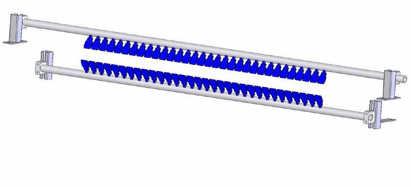 7 KUVIO 3. Solidworksilla mallinnettu suutinrivistö Koska oli tiedossa, että paineilma on kallista ja puhalluksessa kuluu sitä varsin paljon, tein hieman laskelmia siitä aiheutuvista kustannuksista.