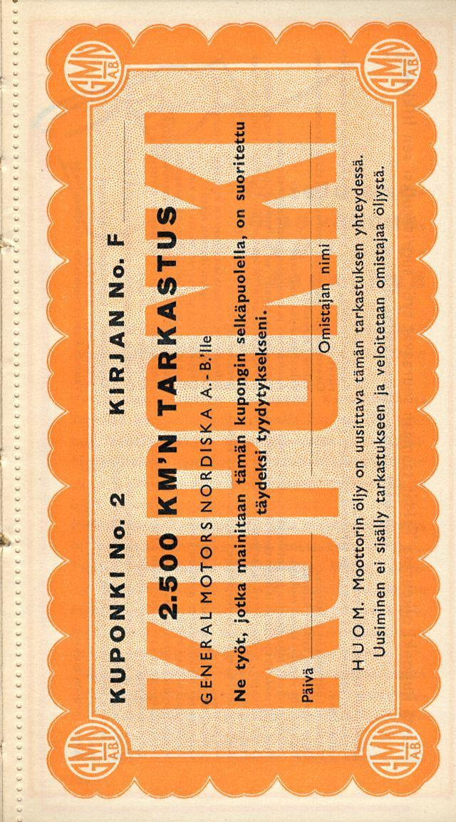 F No. KIRJAN 2 No. KUPONKI TARKASTUS KM'N 2.500 A.-B.