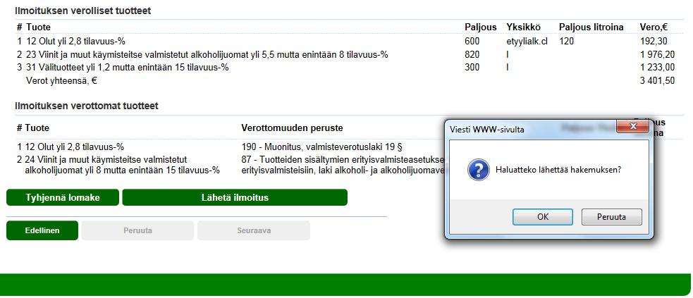 Verohallinto Valmisteveroilmoituspalvelu - Katso tunnistautuneen käyttöohje 17 / 32 SATUNNAISEN VEROVELVOLLISEN VEROILMOITUS - yhteenveto ja lähetys Yhteenveto ja lähetys sivulla on mahdollista