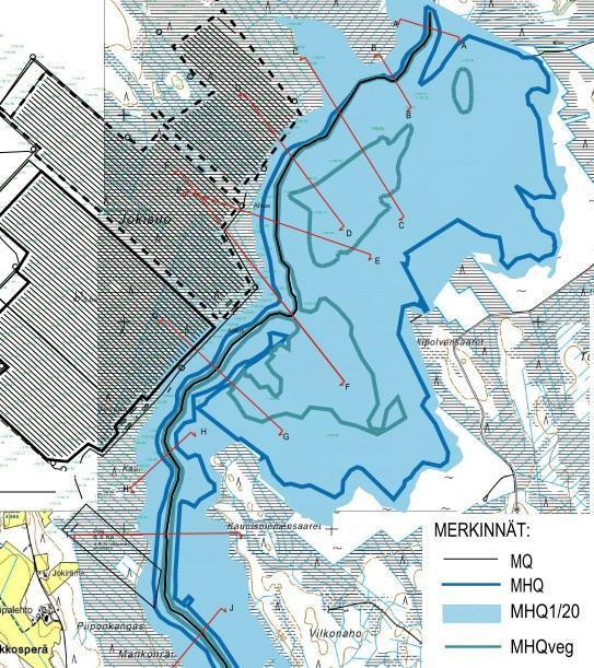 Keskivirtaamalla MQ vesipinta on Jokisuon kohdalla tasolla +128,3 - +128,1. Keskimääräisellä tulvalla (MHQ) vesipinta on Jokisuon alueella 1,3 1,4 metriä keskiveden pinnan tason (MQ) yläpuolella.