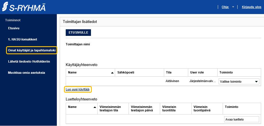 Uusien käyttäjien lisääminen Tuotetietoportaaliin on mahdollista lisätä useita käyttäjiä.