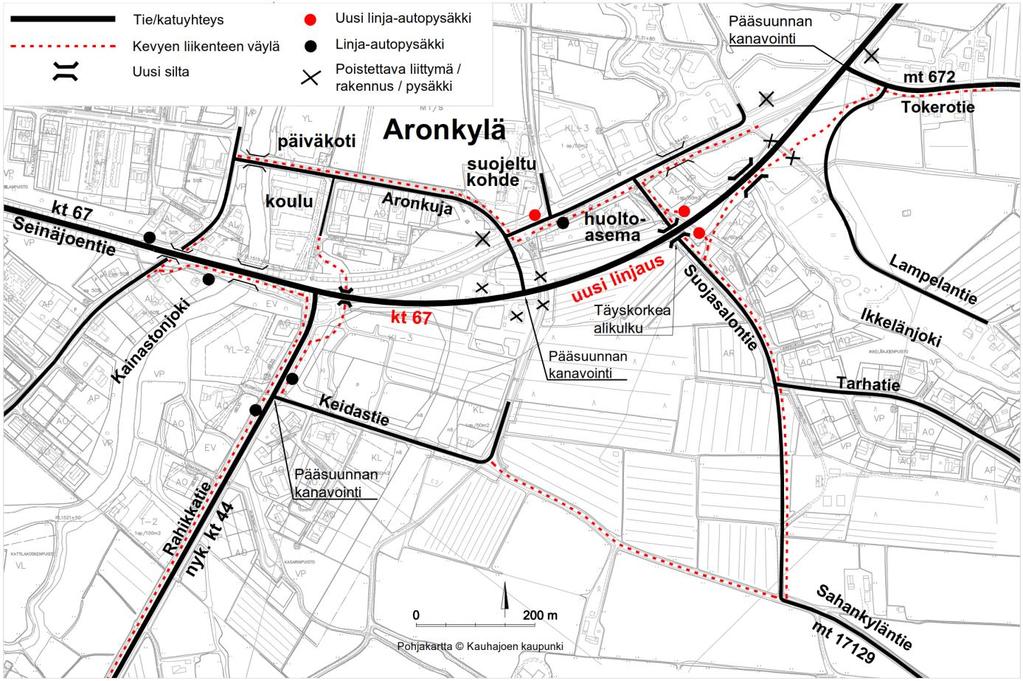 Kuva 18. Aronkylä tavoiteverkon vaiheittain rakentaminen (vaihe 1 / vaihtoehto B).