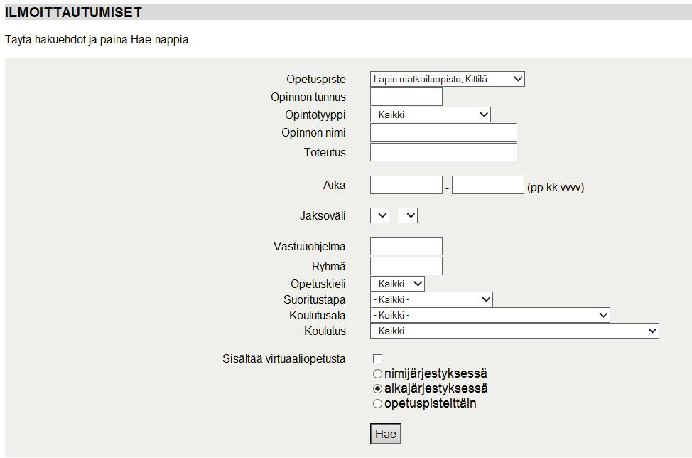 Käytä rajausehtona myös opetuspistettä, se helpottaa sinua löytämään opintotarjontaa