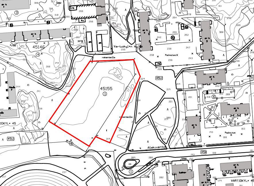 6/7 2. Alakiventien kääntöpaikan pohjoispuolella oleva rakentamaton tontti. Asemakaavamuutoksessa tonttia 45145/6.