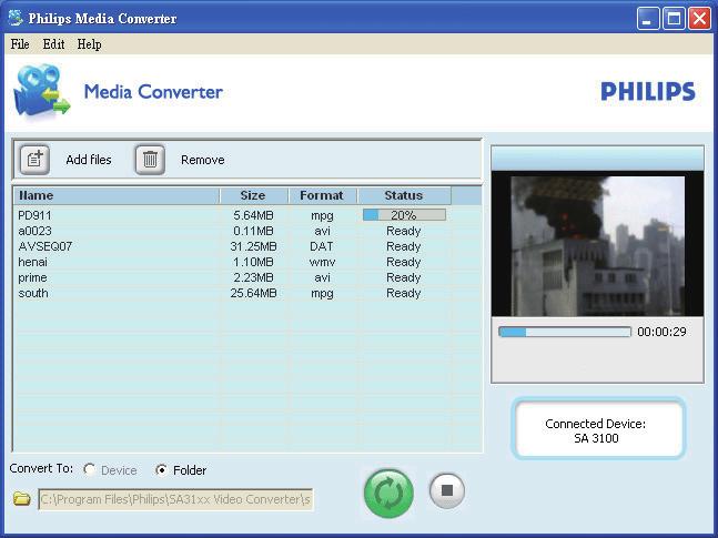 Videomuunninohjelmistolla voit muuntaa videoita soittimen tukemaan tiedostotyyppiin ja siirtää muunnetut tiedostot soittimeen. Vetämällä ja pudottamalla videotiedostoja (.