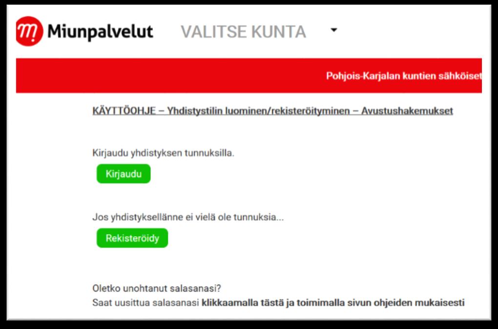 Vasta tunnistamisen jälkeen nimenkirjoittaja on aktivoitu palvelun käyttäjäksi, jolloin avustushakemukset ohjautuvat hänelle allekirjoitettaviksi. 1.