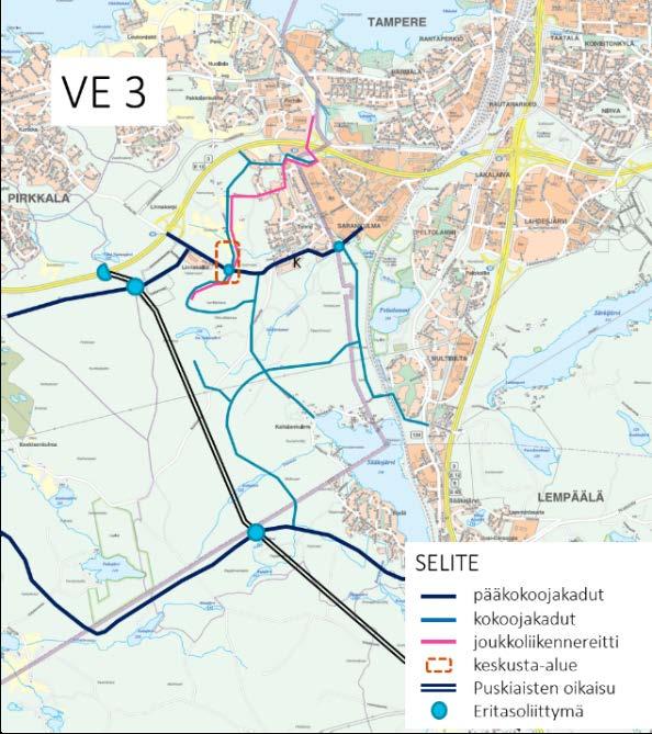 Kaakkois-Pirkkalan osayleiskaava 30.10.2017 13 (44) Kuva 13. Esiselvitysvaiheessa tarkastellut liikenneverkkovaihtoehdot.