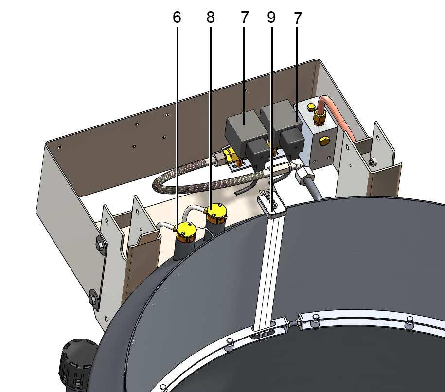6: Typen täytön turva-anturin sijainti. Typen ylivuoto estetään tarkoitusta varten asennetun magneettiventtiilin avulla.