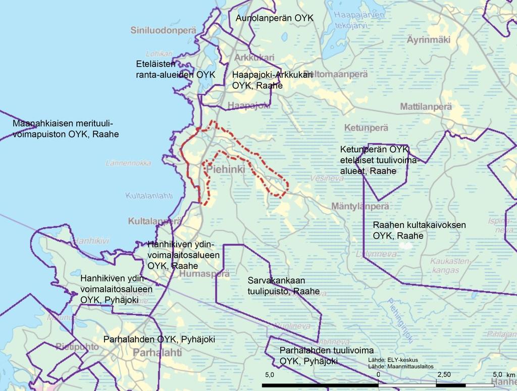 Suunnittelualueen läheisimmät lainvoimaiset kaavat ovat suunnittelualueesta kaakkoon noin kahden kilometrin etäisyydelle sijoittuva Sarvankankaan tuulivoimapuiston osayleiskaava (hyväksytty KV 10.11.