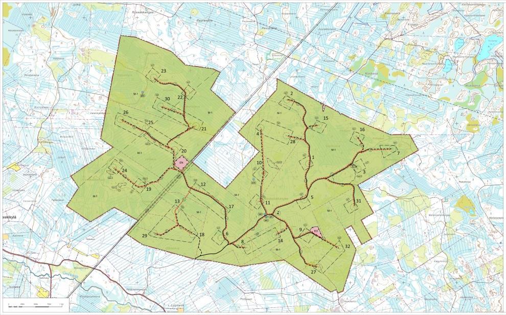 17/21 7.5 Oltavan tuulipuiston osayleiskaava Oltavan tuulivoimapuiston suunnittelualue on yhteensä n. 16,2 km 2 ja alueelle on suunnitelmissa rakentaa 32 turbiinin tuulipuisto.