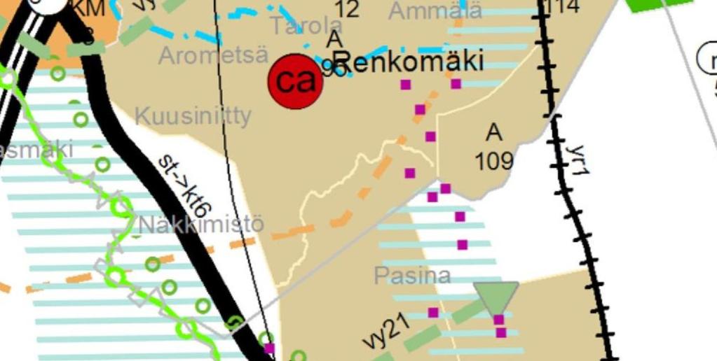 Selostus A-2699 D/427/10.02.03.00.04/2017 6 (13) on merkitty kulkevaksi yhdystie tai kokoojakatu sekä ohjeellinen pyöräilyn aluereitti. Alueen itäpuolella on ulkoilureitistön pääväylä.