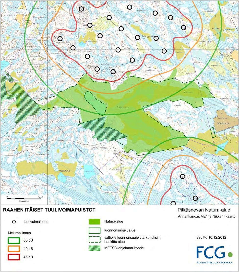 FCG SUUNNITTELU JA TEKNIIKKA OY Raahen itäiset tuulivoimapuistot 79 (88) ristöministeriö 2012). Melutason ohjearvoja noudatetaan alueiden virkistyskäyttäjänä toimivan ihmisen osalta.