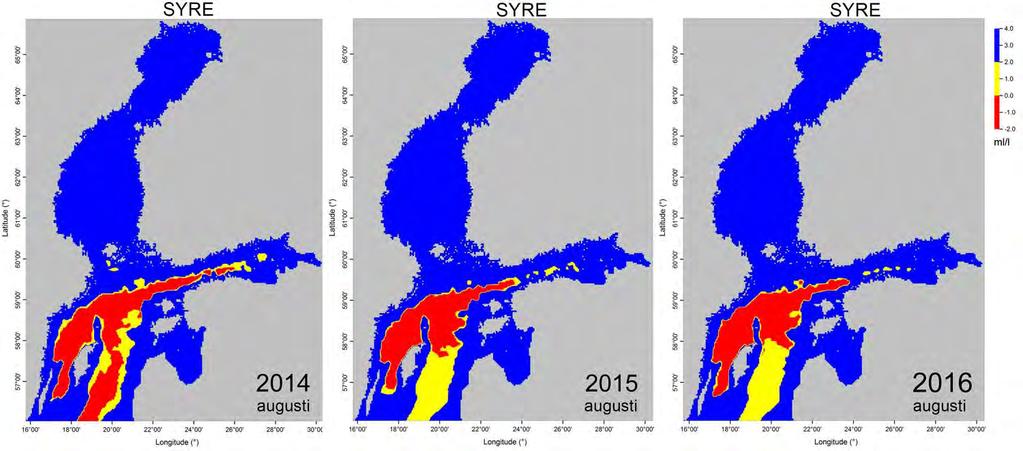 Saltpulserna har förbättrat läget i Östersjöns huvudbassäng Östersjöns syrefattiga bottenområde har jämfört med år 2014 blivit