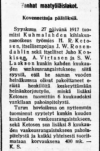 1, 2.7.1919 Uusi Suomi nro 148, s. 6, 3.7.1919 Maakansa nro 147, s.