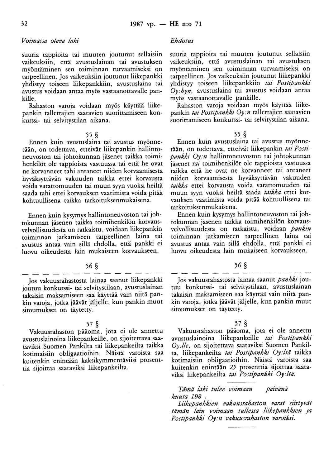 32 1987 vp. - HE n:o 71 Voimassa oleva laki suuria tapptotta tai muuten joutunut sellaisiin vaikeuksiin, että avustuslainan tai avustuksen myöntäminen sen toiminnan turvaamiseksi on tarpeellinen.