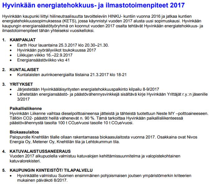 Esimerkkejä toteutetuista