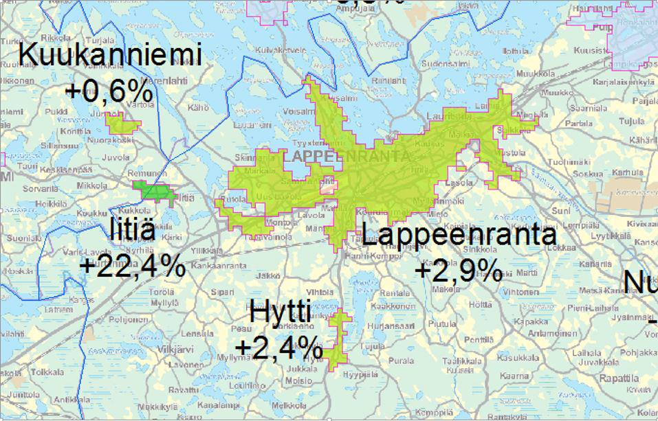 Suurin osa eteläkarjalaisista asuu taajamissa Vuonna 2015 Etelä-Karjalan taajamien yhteenlaskettu väkiluku oli 108 517, joka on 83,3 prosenttia koko maakunnan väkiluvusta.