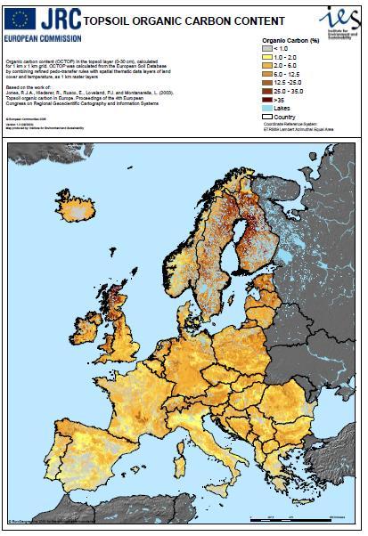 Maaperän hiilivarastot Tärkeää sekä viljavuuden että ilmastonäkökohtien kannalta Pohjois-Euroopassa hiilipitoisuudet ovat korkeita selittyy turvemailla mutta myös kivennäismaiden