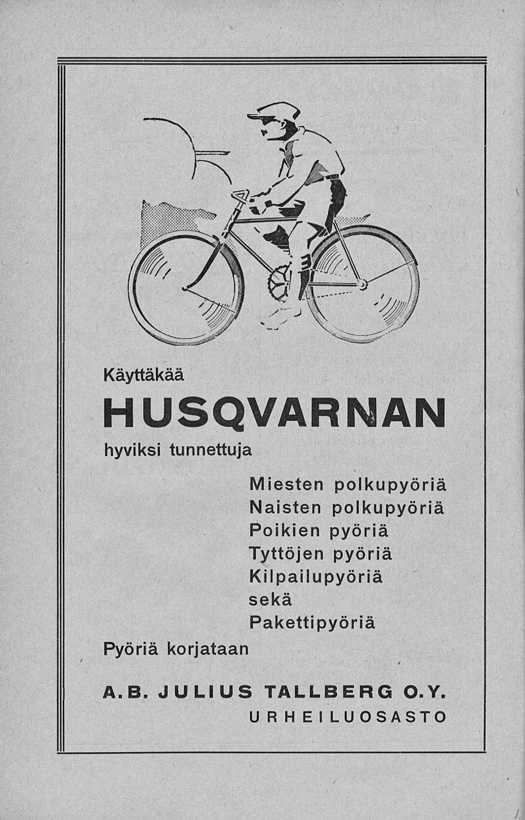 I v Käyttäkää HUSQVARNAN hyviksi tunnettuja Pyöriä korjataan Miesten polkupyöriä Naisten polkupyöriä