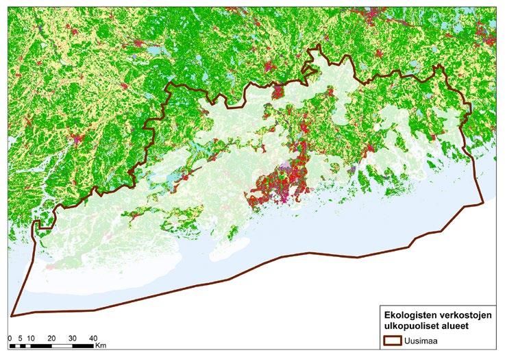 Kuva 32. Laajojen ekologisten verkostojen ulkopuoliset alueet. Taustakartta: Corine Land Cover (2012). 54 Kuva 33.