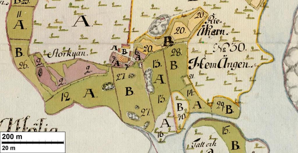 10 Ote kartasta v. 1782. 1 KIRKKONUMMI NÄSE 2 Mjtunnus: Rauh.