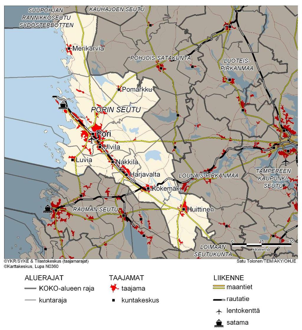 SEUTUKORTTI PORIN SEUTU Karhukunnat: Harjavalta, Huittinen, Kokemäki, Luvia, Merikarvia, Nakkila, Pomarkku, Pori, Ulvila (137 000 as.