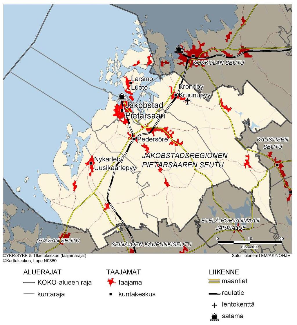 SEUTUKORTTI PIETARSAAREN SEUTU Kruunupyy, Luoto, Pedersöre, Pietarsaari, Uusikaarlepyy (49 000 as.