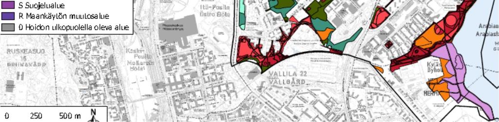 Kartta hoitoluokista Hoitoluokkien kuvaukset: B2 Käyttöniitty on säännöllisesti ylläpidetty avoin tai puoliavoin niitty, joka on koko pinta-alaltaan ulkoilukäytössä.