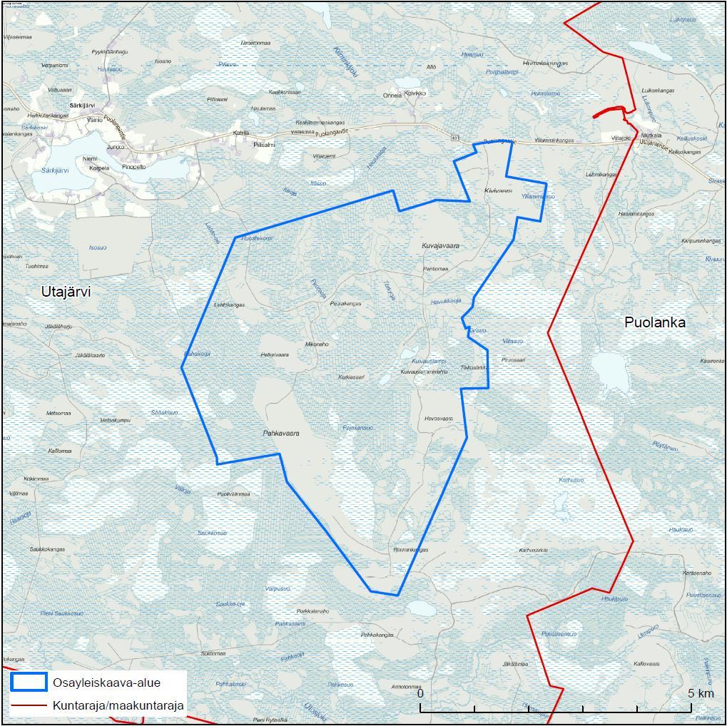 1. Suunnittelualue Pahkavaaran tuulivoimaosayleiskaavan suunnittelualue sijaitsee Utajärven kunnan itäosassa.
